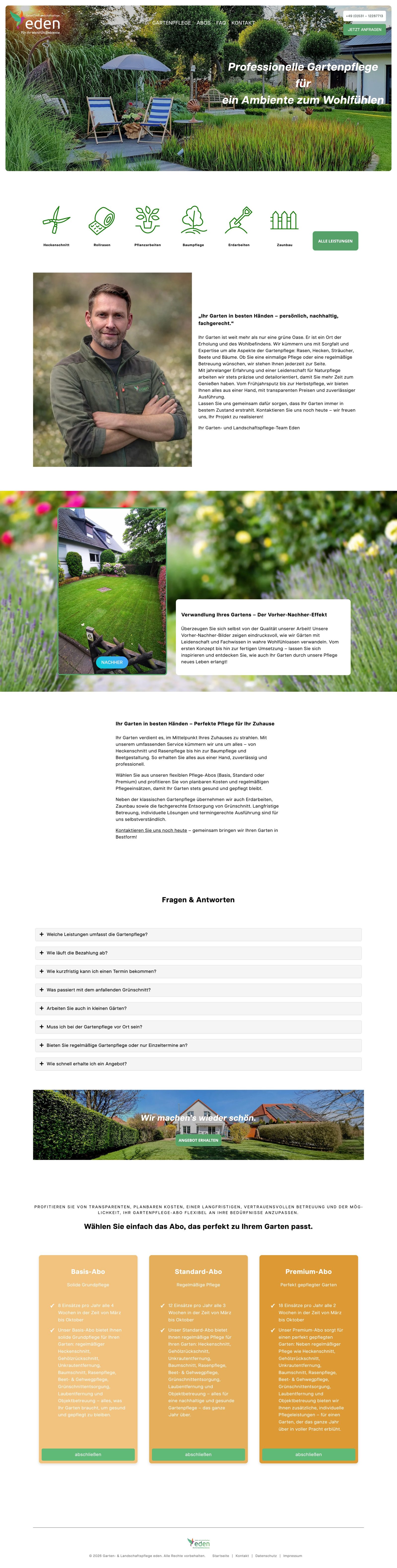 Desktop-Ansicht der Webseite Garten & Landschaftspflege eden