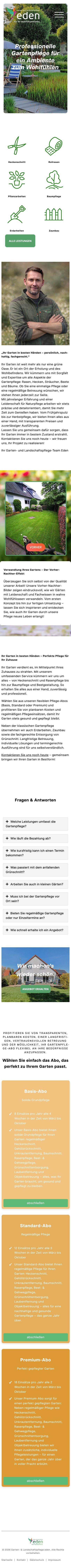 Smartphone-Ansicht der Webseite Garten & Landschaftspflege eden